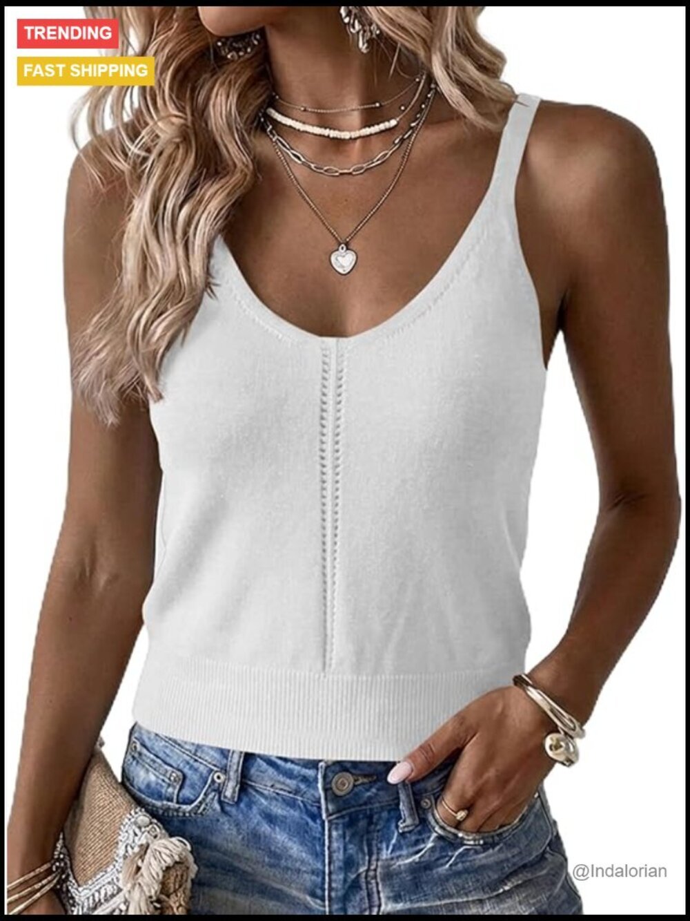 Sleeveless V-Neck Knit Tank Top Cropped Camisole Summer Top Strappy